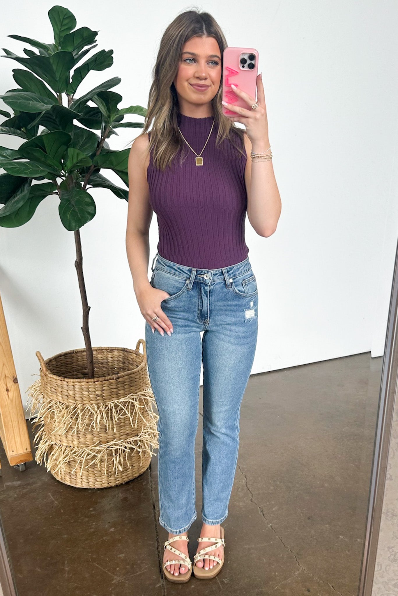 SM / Purple Alix Ribbed Mockneck Sleeveless Sweater - Madison and Mallory