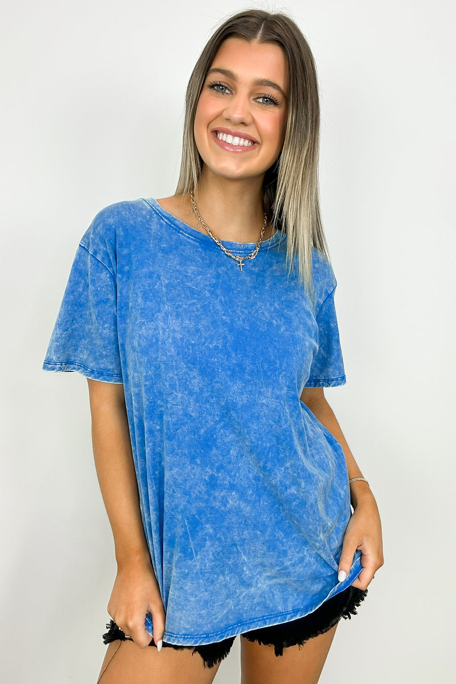 Ocean Blue / S Kaline Mineral Washed Short Sleeve Top - BACK IN STOCK - Madison and Mallory