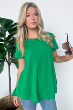 Kelly Green / S Kallieann Asymmetrical Short Sleeve Top - FINAL SALE - Madison and Mallory