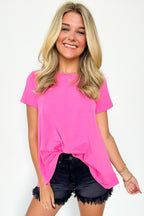Hot Pink / S Kallieann Asymmetrical Short Sleeve Top - FINAL SALE - Madison and Mallory