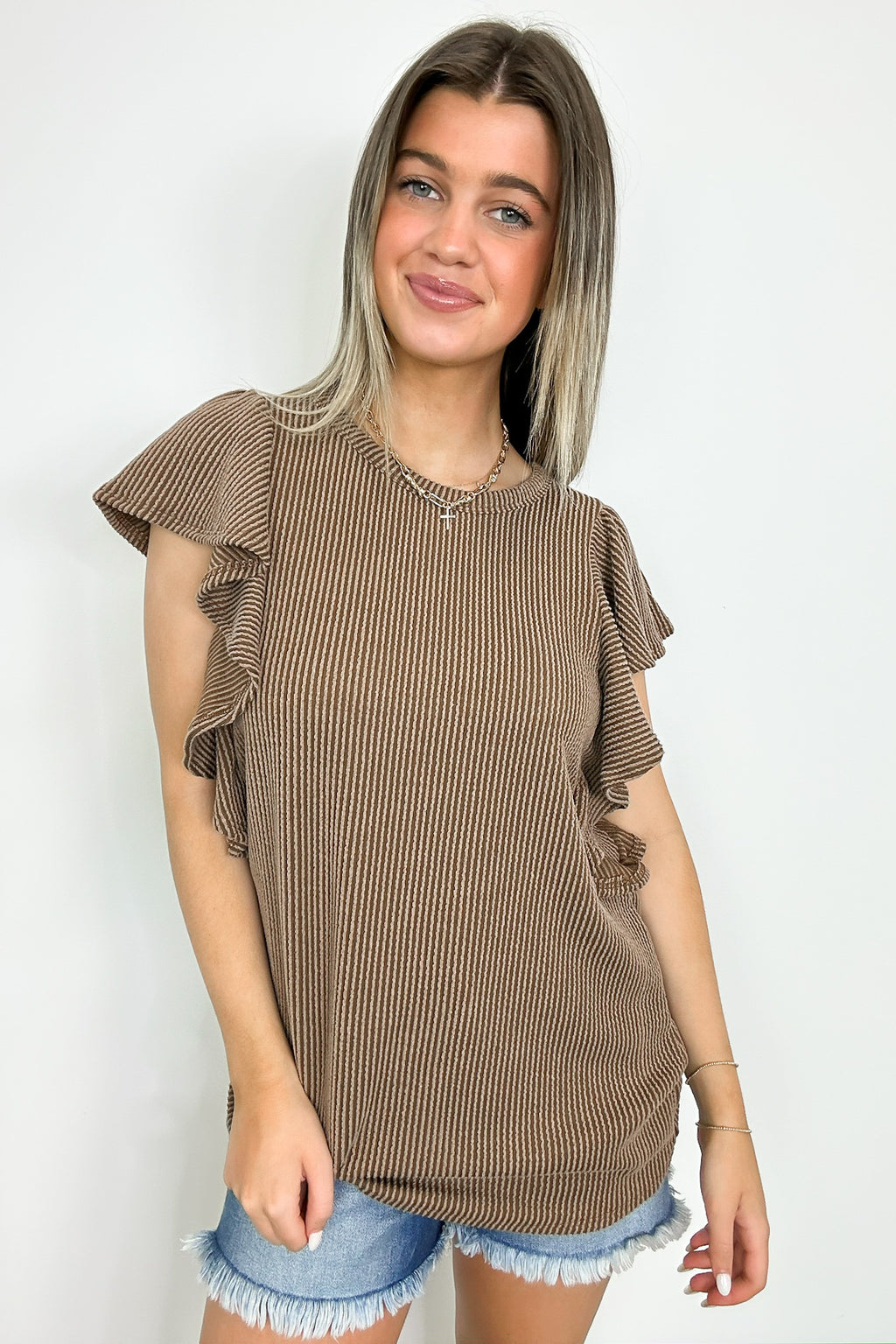  Kameryn Ribbed Knit Ruffle Sleeve Top - BACK IN STOCK - Madison and Mallory