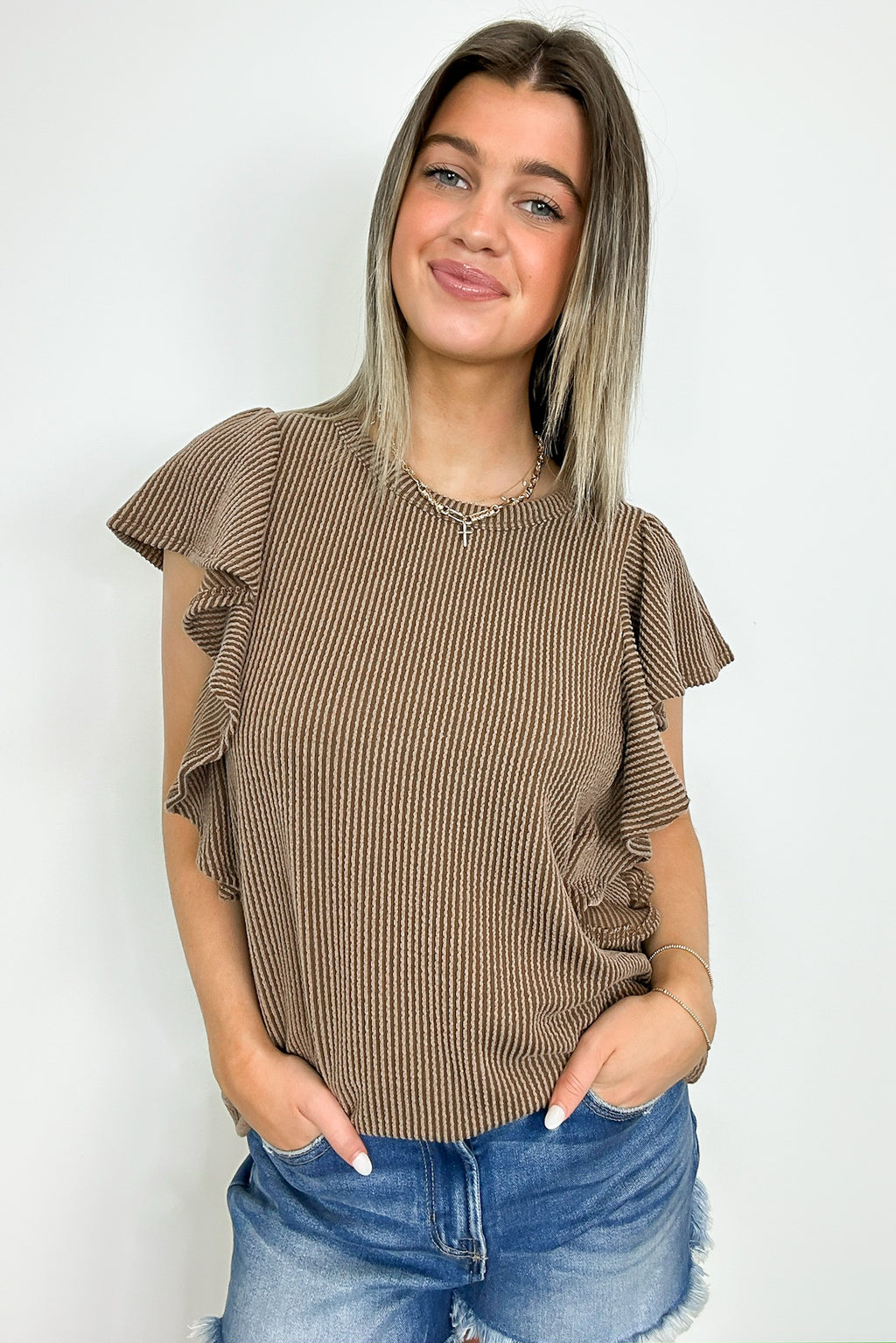  Kameryn Ribbed Knit Ruffle Sleeve Top - BACK IN STOCK - Madison and Mallory