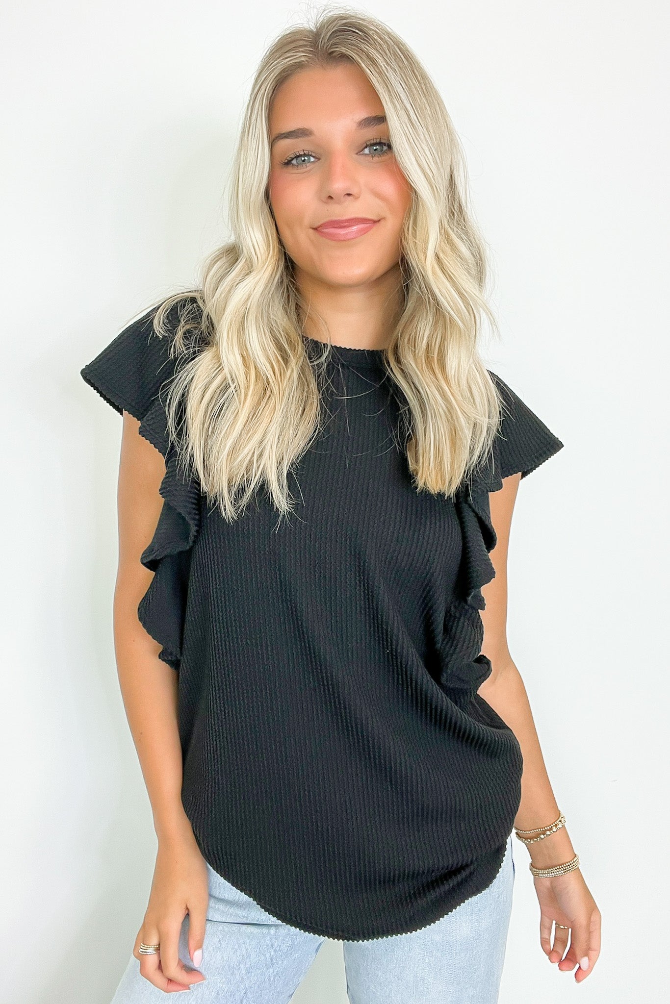  Kameryn Ribbed Knit Ruffle Sleeve Top - BACK IN STOCK - Madison and Mallory