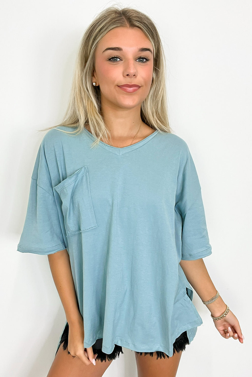  Kamree Oversized Raw Edge Pocket Top - BACK IN STOCK - Madison and Mallory