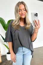  Kamree Oversized Raw Edge Pocket Top - BACK IN STOCK - Madison and Mallory