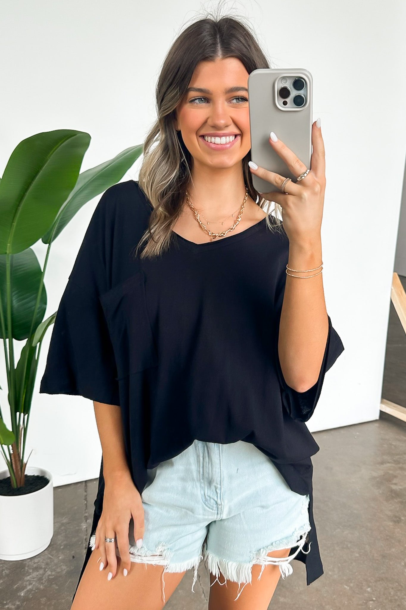  Kamree Oversized Raw Edge Pocket Top - BACK IN STOCK - Madison and Mallory