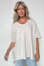 Bone / S Kamree Oversized Raw Edge Pocket Top - BACK IN STOCK - Madison and Mallory