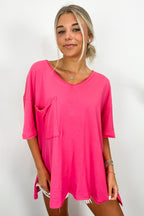 Fuchsia / S Kamree Oversized Raw Edge Pocket Top - BACK IN STOCK - Madison and Mallory