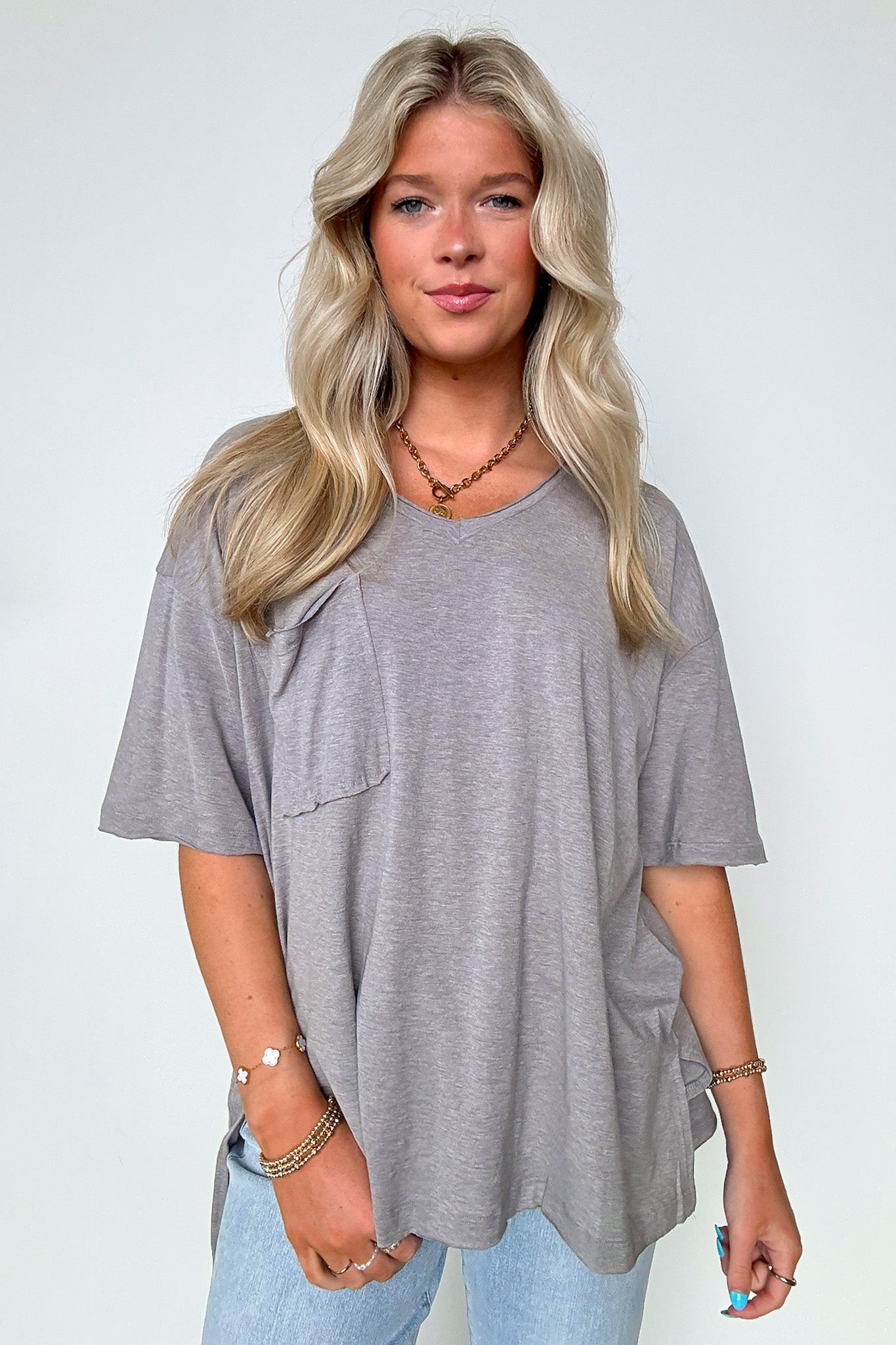 Heather Gray / S Kamree Oversized Raw Edge Pocket Top - BACK IN STOCK - Madison and Mallory