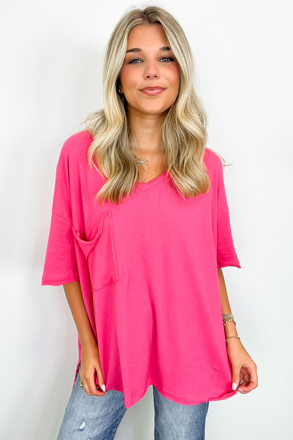  Kamree Oversized Raw Edge Pocket Top - BACK IN STOCK - Madison and Mallory