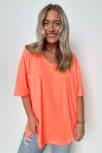 Neon Coral / S Kamree Oversized Raw Edge Pocket Top - Madison and Mallory
