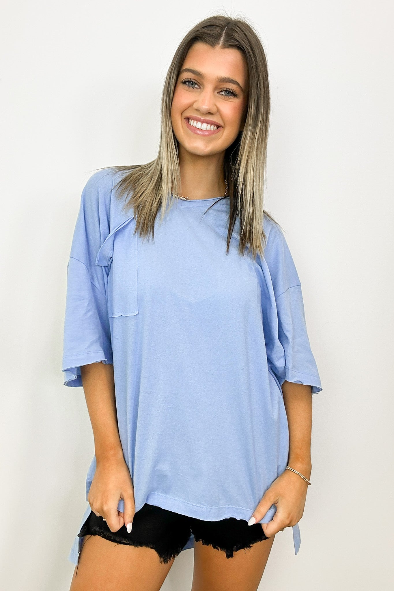  Kamree Oversized Raw Edge Pocket Top - BACK IN STOCK - Madison and Mallory