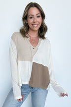 Karmen Notched Neck Color Block Contrast Top - FINAL SALE - Madison and Mallory