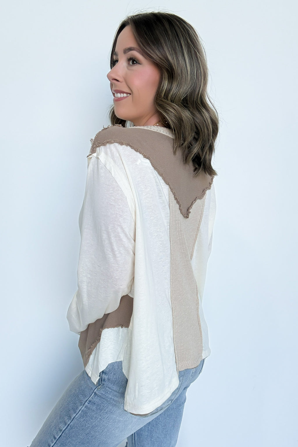 Karmen Notched Neck Color Block Contrast Top - FINAL SALE - Madison and Mallory
