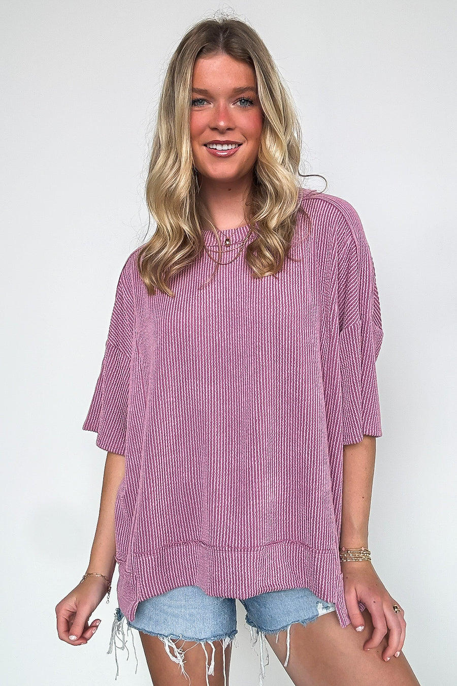 Rose / S Karmyn Rib Knit Relaxed Fit Top - Madison and Mallory