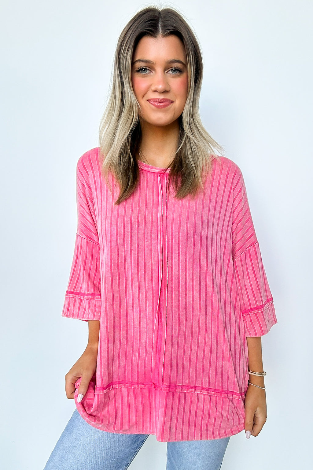 Fuchsia / SM Katerinah Ribbed Drop Shoulder Top - Madison and Mallory