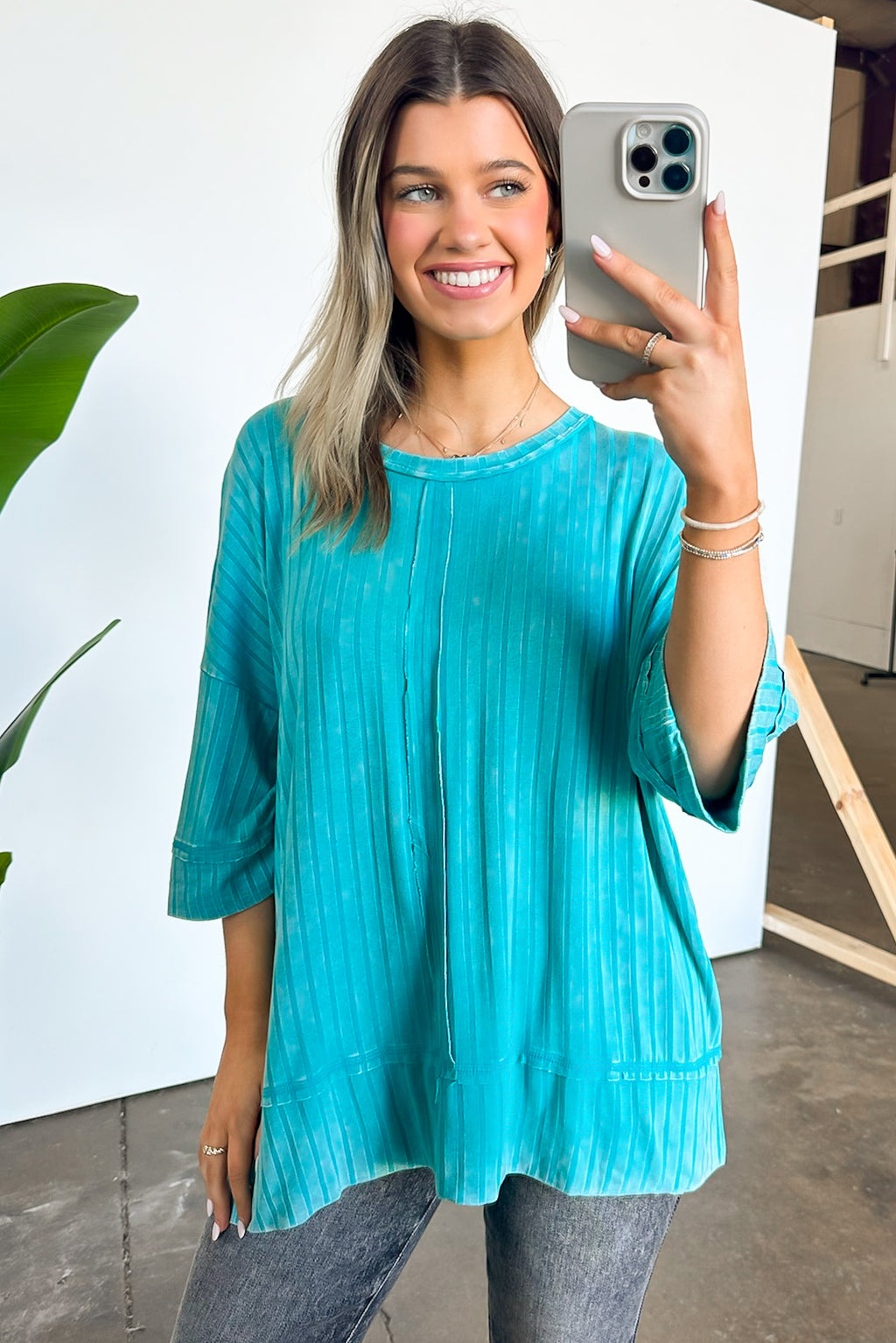 Light Teal / SM Katerinah Ribbed Drop Shoulder Top - Madison and Mallory