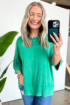 Kelly Green / SM Katerinah Ribbed Drop Shoulder Top - Madison and Mallory