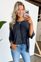 Ash Black / SM Katerinah Ribbed Drop Shoulder Top - Madison and Mallory
