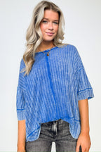 Classic Blue / SM Katerinah Ribbed Drop Shoulder Top - Madison and Mallory