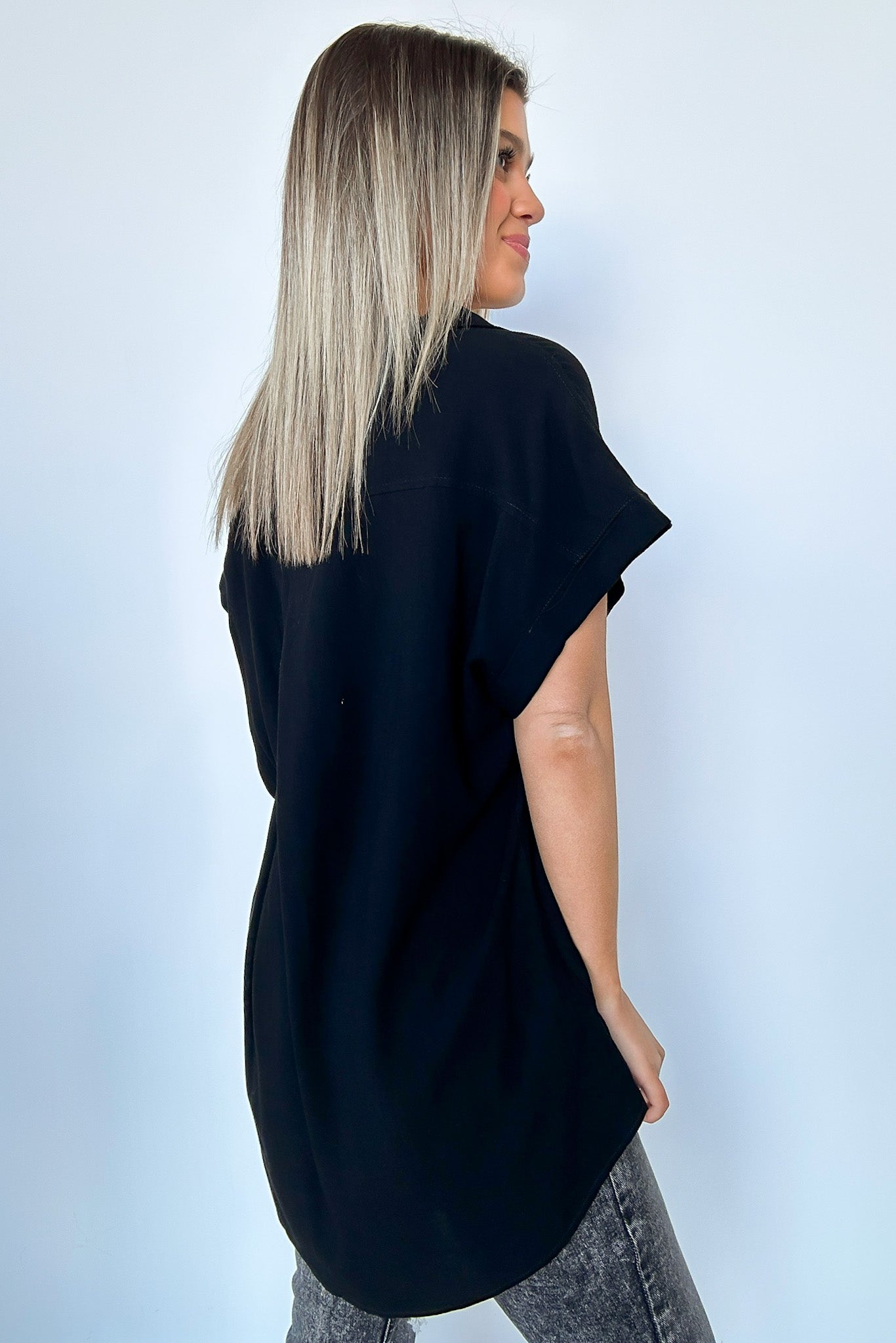  Kavitha Short Sleeve Button Down Tunic Top - Madison and Mallory