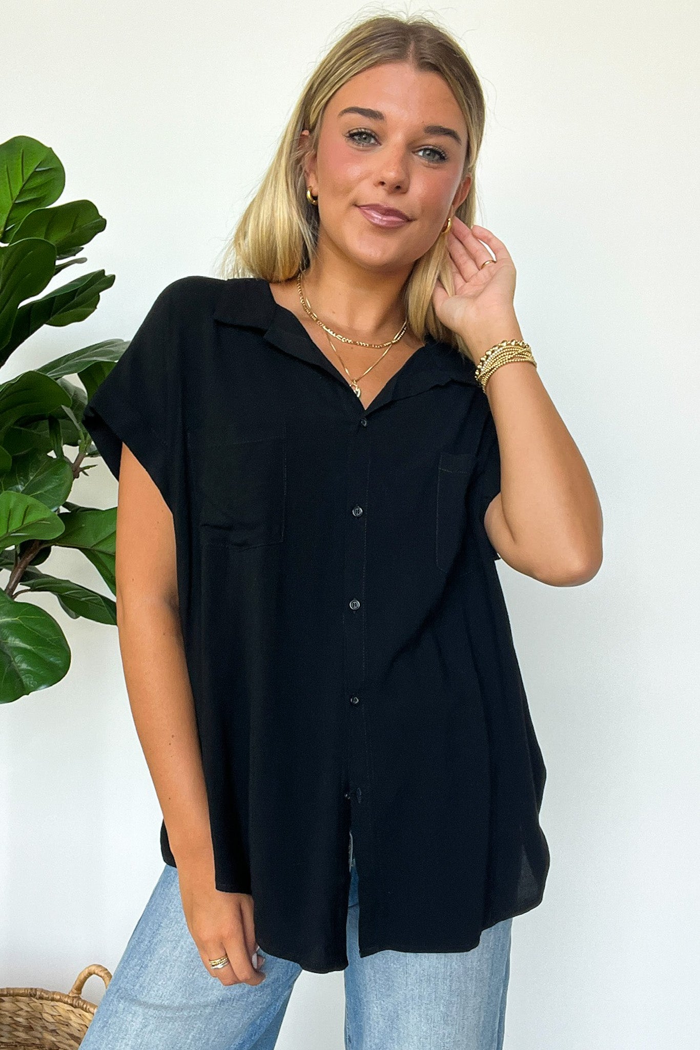  Kavitha Short Sleeve Button Down Tunic Top - FINAL SALE - Madison and Mallory