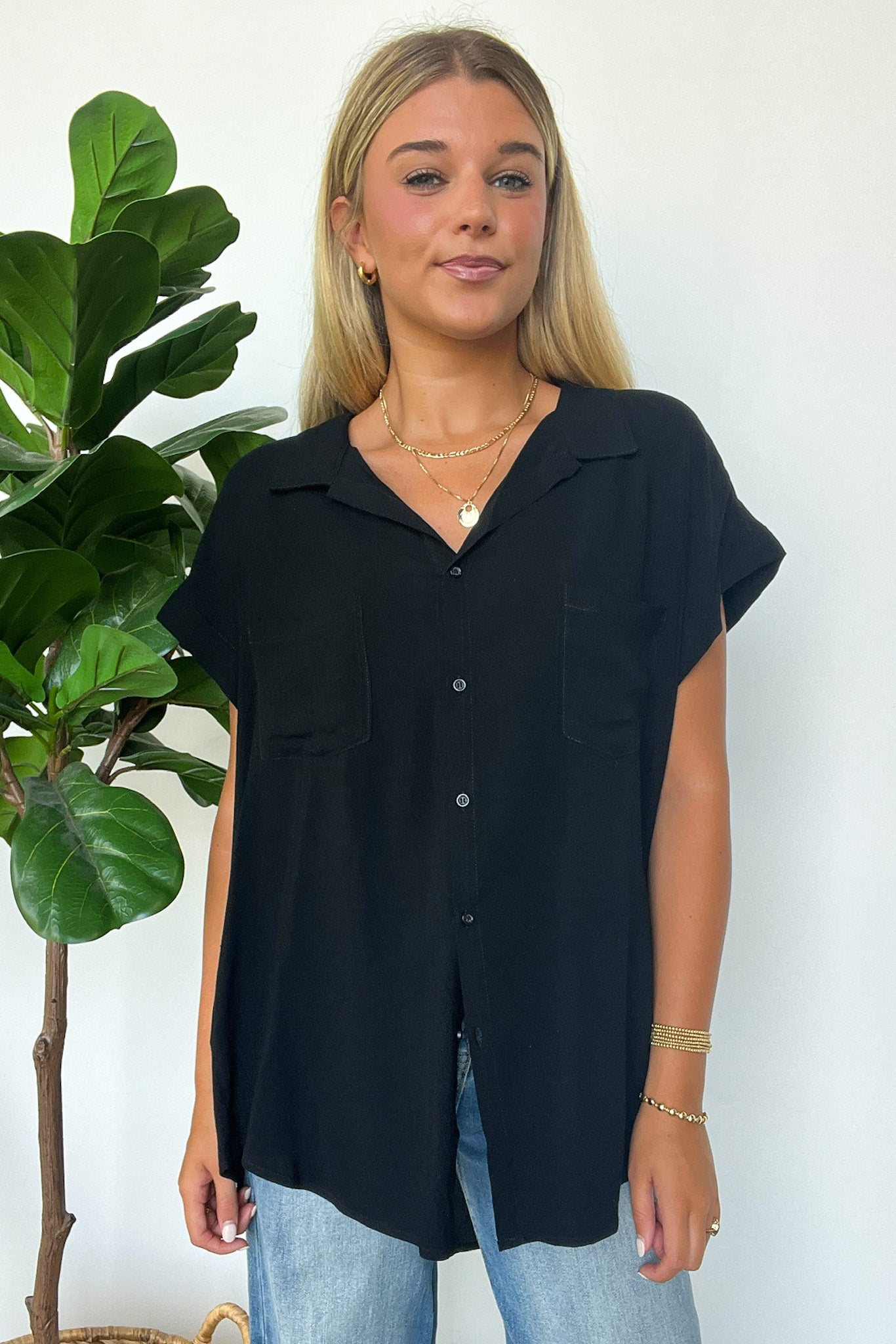  Kavitha Short Sleeve Button Down Tunic Top - FINAL SALE - Madison and Mallory