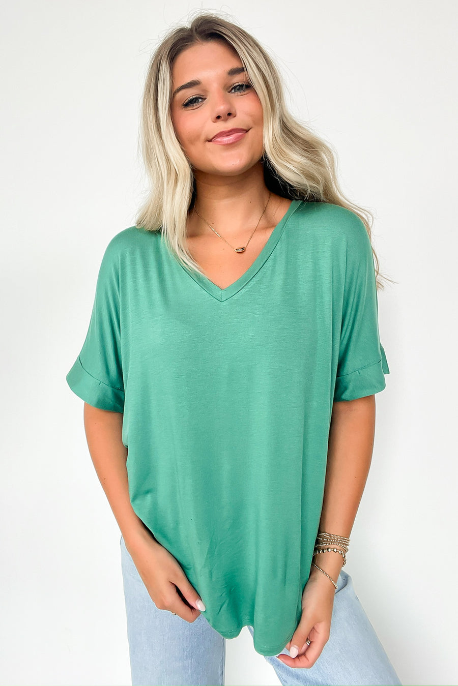 Dusty Green / S Kaydee V-Neck Relaxed Top - FINAL SALE - Madison and Mallory