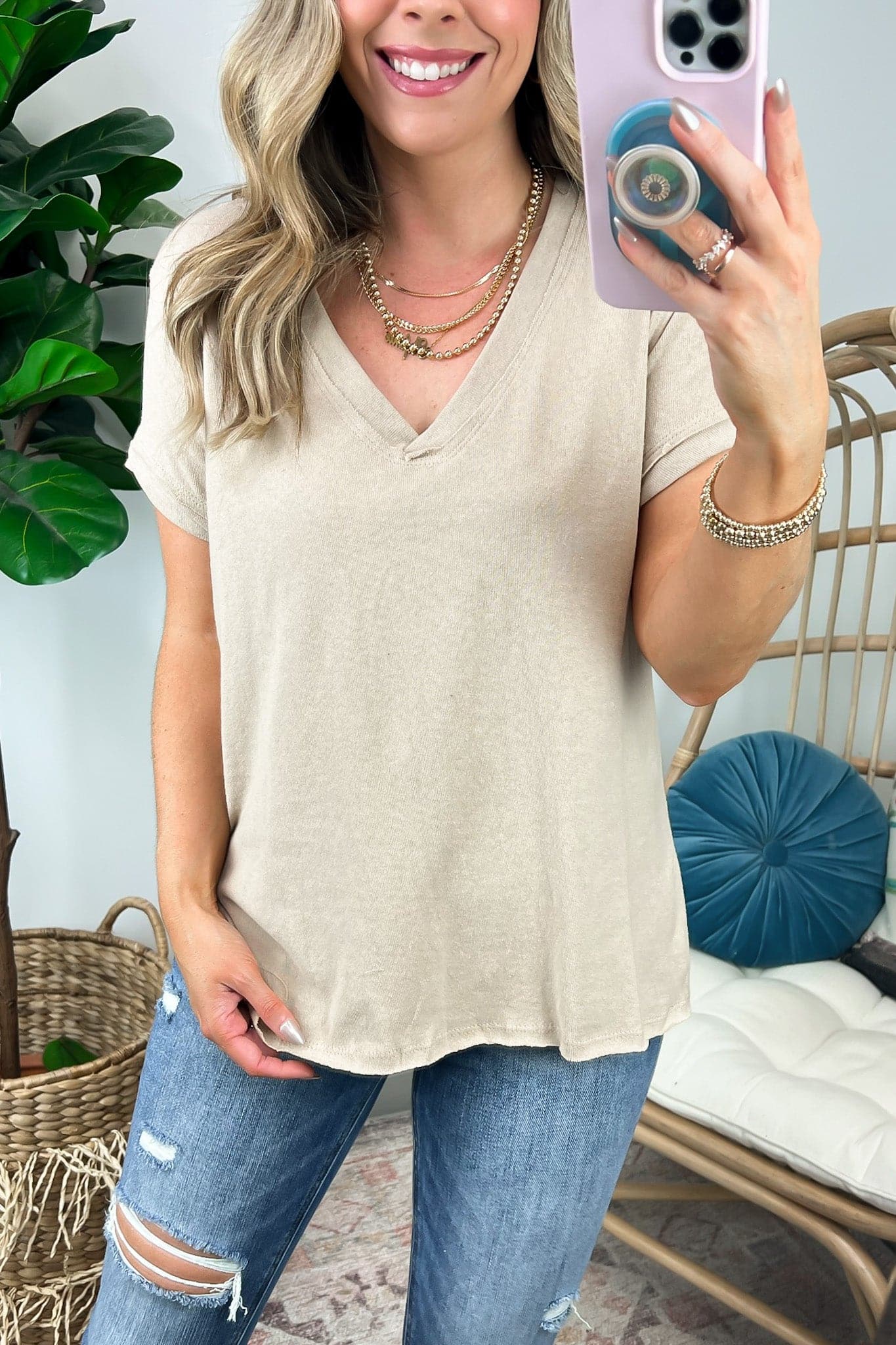  Kayelle Short Sleeve V-Neck Top - FINAL SALE - Madison and Mallory