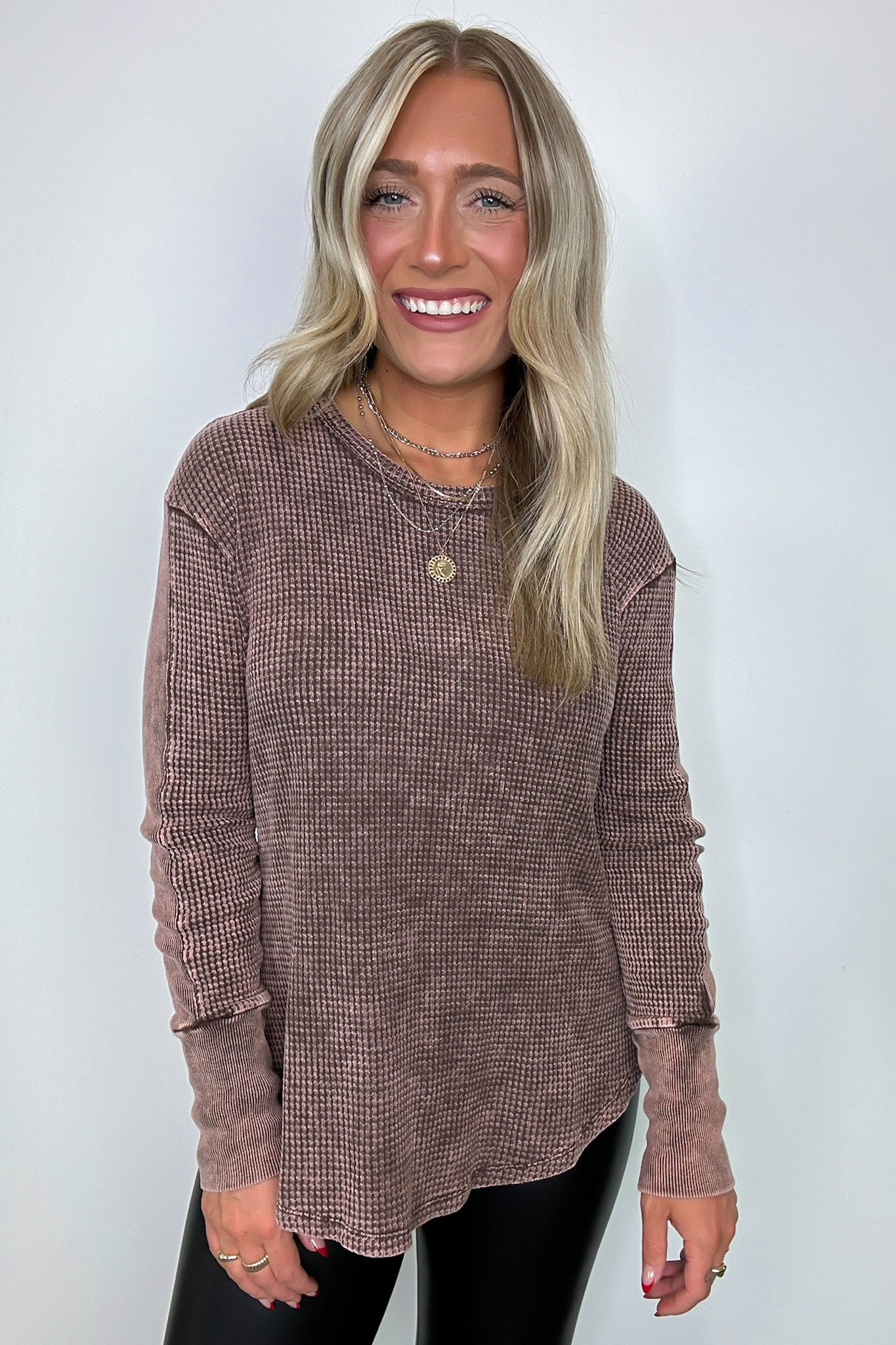 Kaysee Washed Waffle Knit Long Sleeve Top - BACK IN STOCK