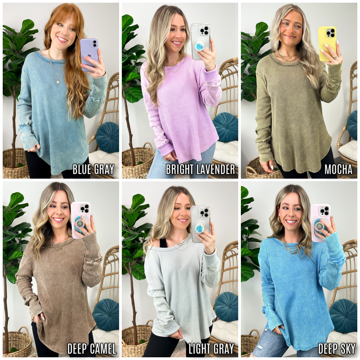  Kaysee Washed Waffle Knit Long Sleeve Top - FINAL SALE - Madison and Mallory