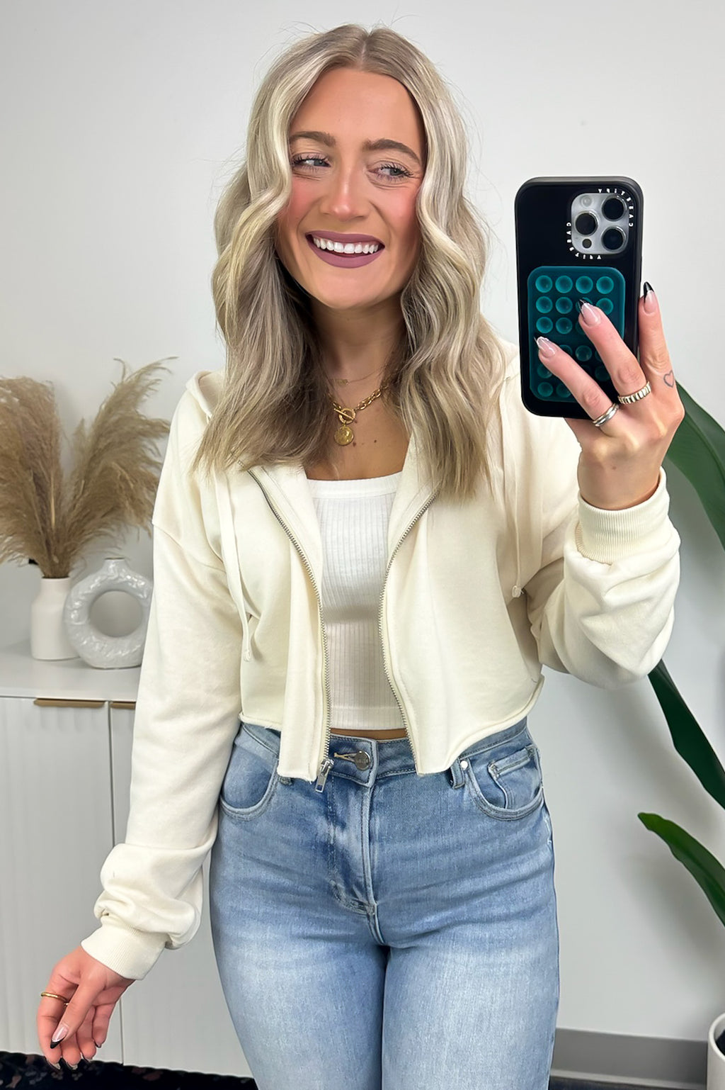 Natural / S Kayye Cropped Zip Hooded Jacket - FINAL SALE - Madison and Mallory