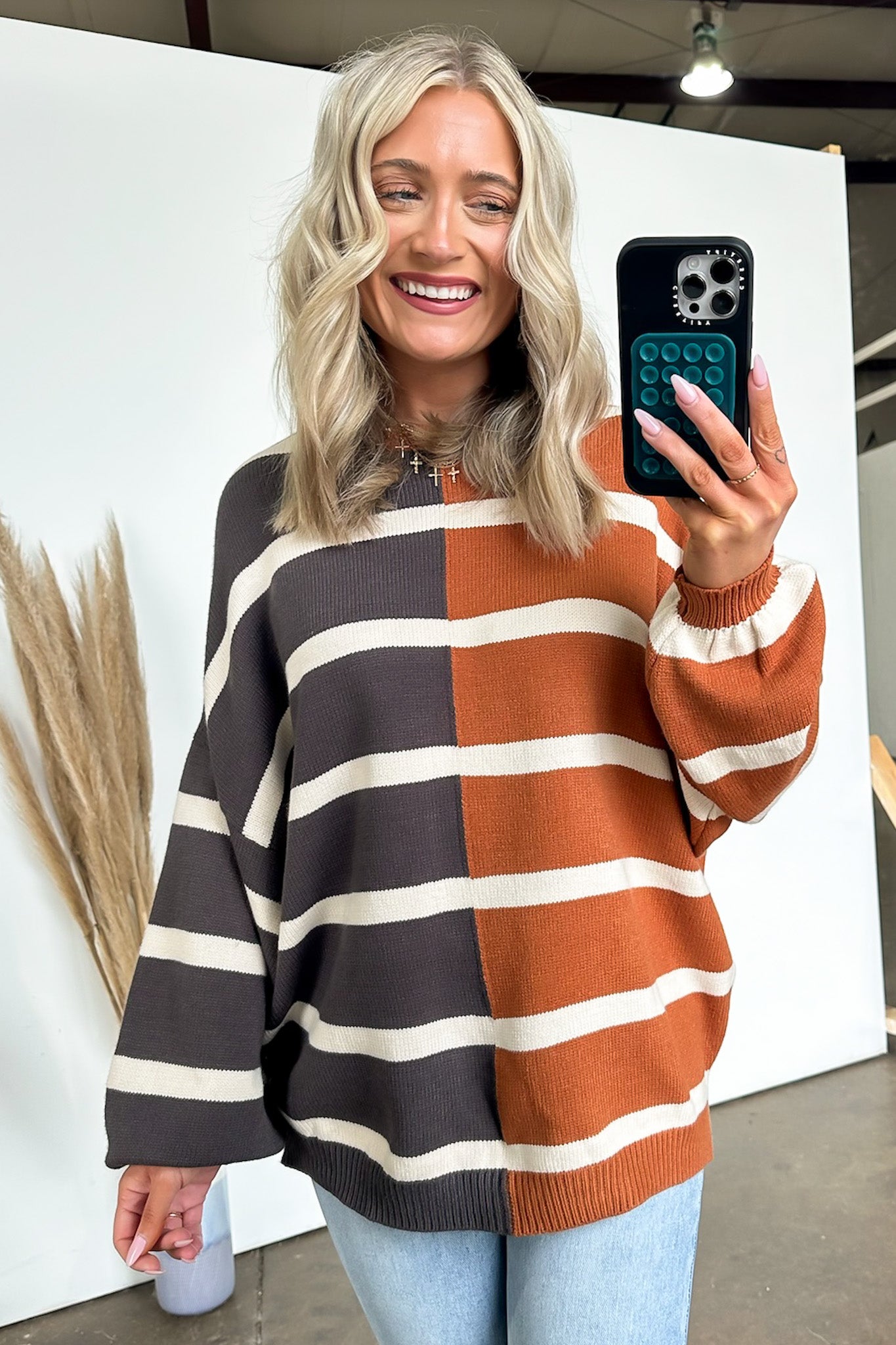  Keegan Color Block Stripe Bubble Sleeve Sweater - FINAL SALE - Madison and Mallory