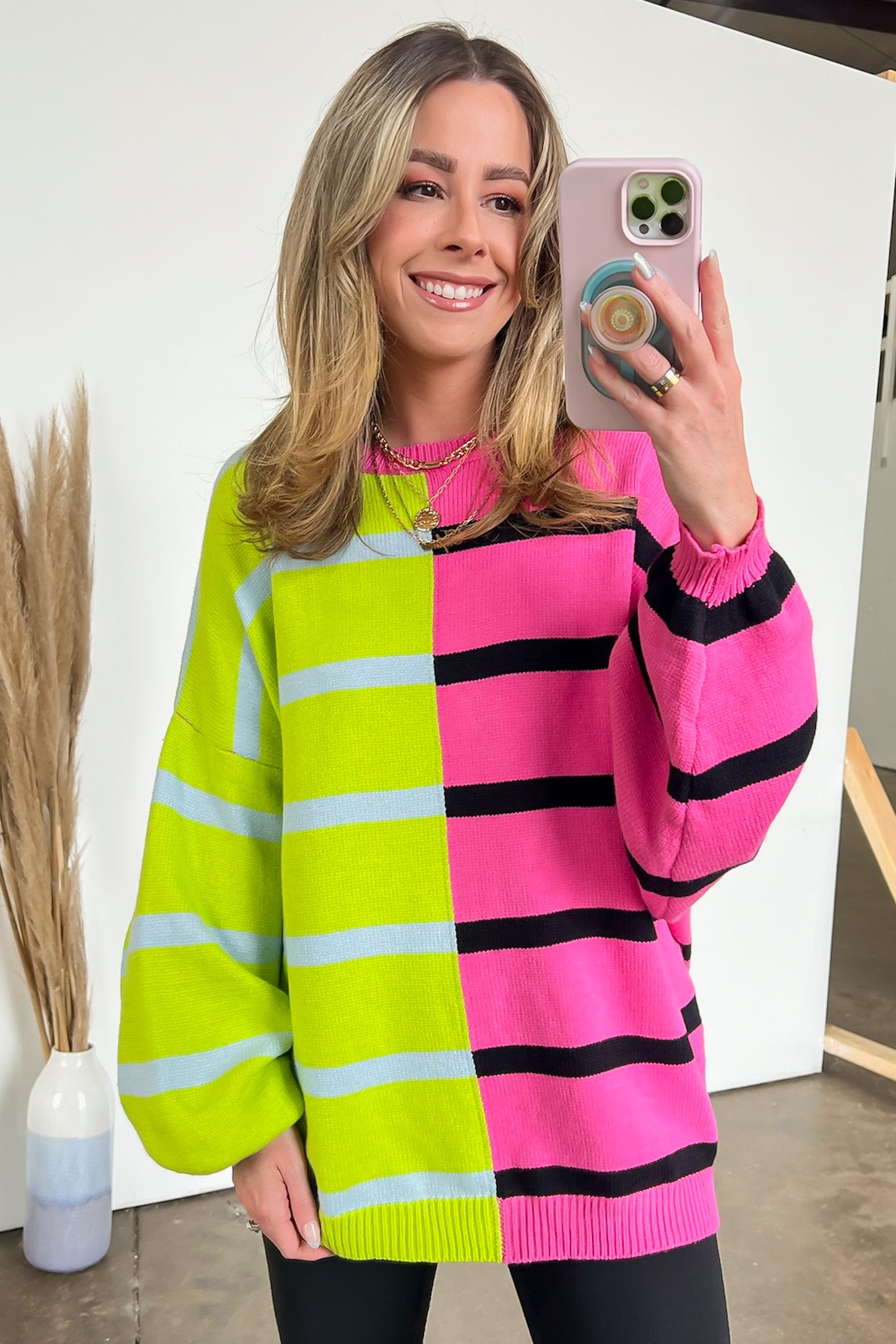  Keegan Color Block Stripe Bubble Sleeve Sweater - FINAL SALE - Madison and Mallory