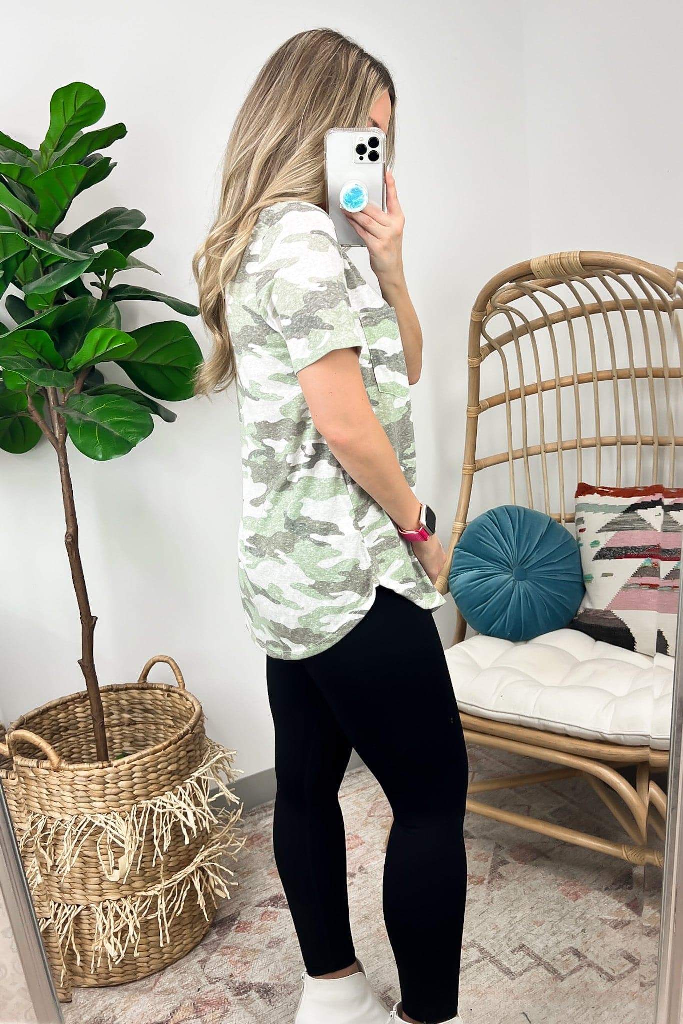  Keele Washed Camo V-Neck Top - Madison and Mallory