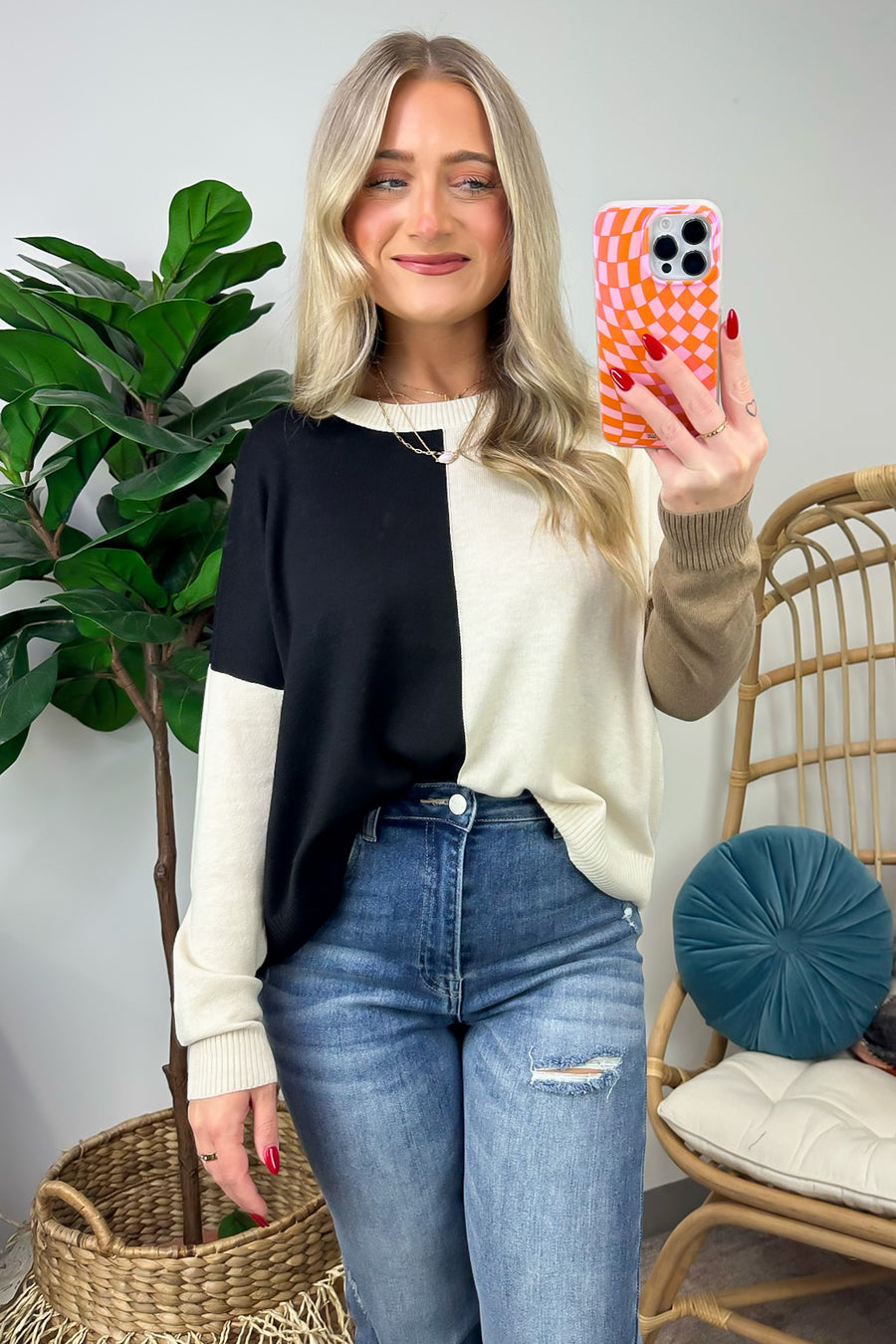 Keep it Interesting Color Block Knit Relaxed Sweater