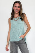 Mint / S Kemie Reverse Stitch Side Slit Tank Top - FINAL SALE - Madison and Mallory