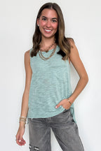 Mint / S Kemie Reverse Stitch Side Slit Tank Top - FINAL SALE - Madison and Mallory