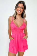  Kenedi Crochet Detail Romper - FINAL SALE - Madison and Mallory