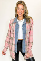 S / Pink Kensington Denim and Plaid Contrast Top - FINAL SALE - Madison and Mallory