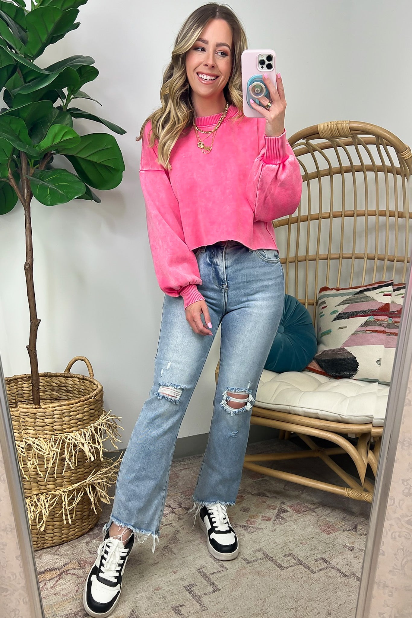  Kerie Acid Wash Fleece Cropped Pullover - Madison and Mallory
