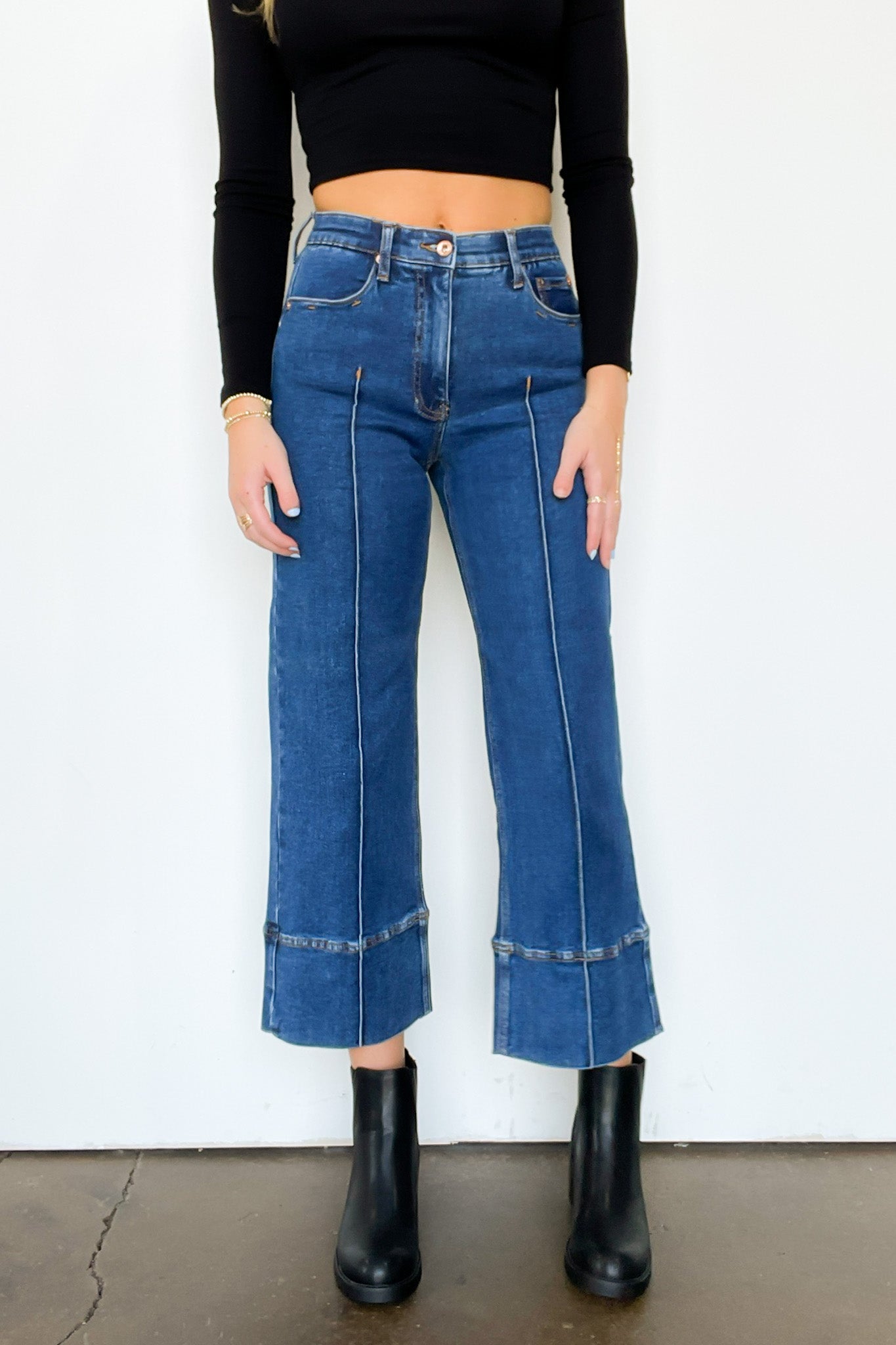 Kerra Mid Rise Crop Pleated Jeans - Madison and Mallory