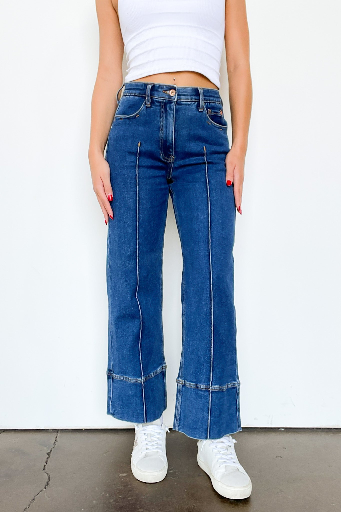 1/25 / Dark Kerra Mid Rise Crop Pleated Jeans - Madison and Mallory