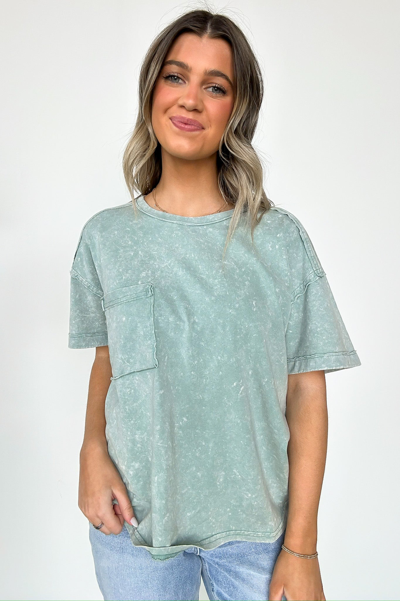 Sage / S Keshia Mineral Washed Short Sleeve Top - BACK IN STOCK - Madison and Mallory