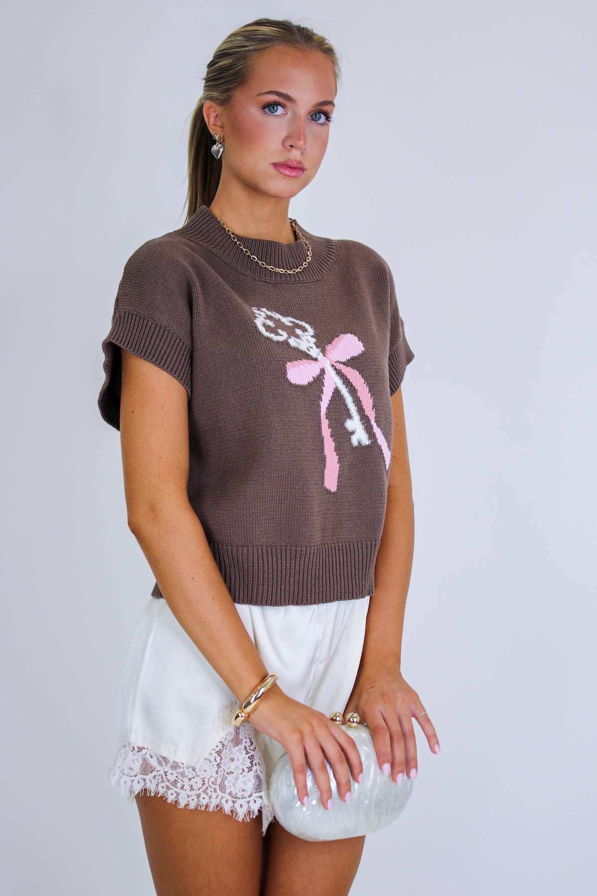 Key to Charm Graphic Knit Short Sleeve Sweater - Madison and Mallory