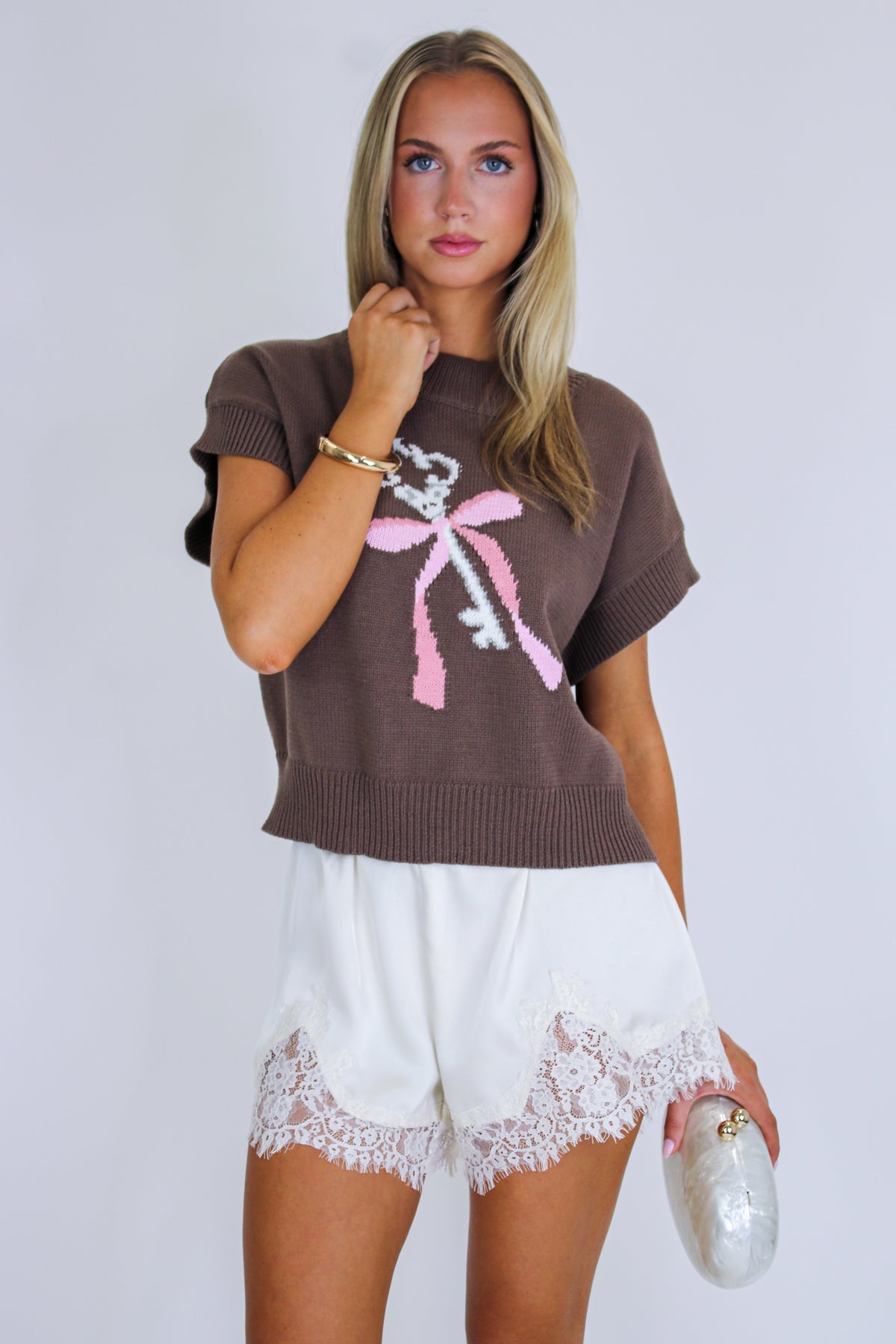 Key to Charm Graphic Knit Short Sleeve Sweater - Madison and Mallory
