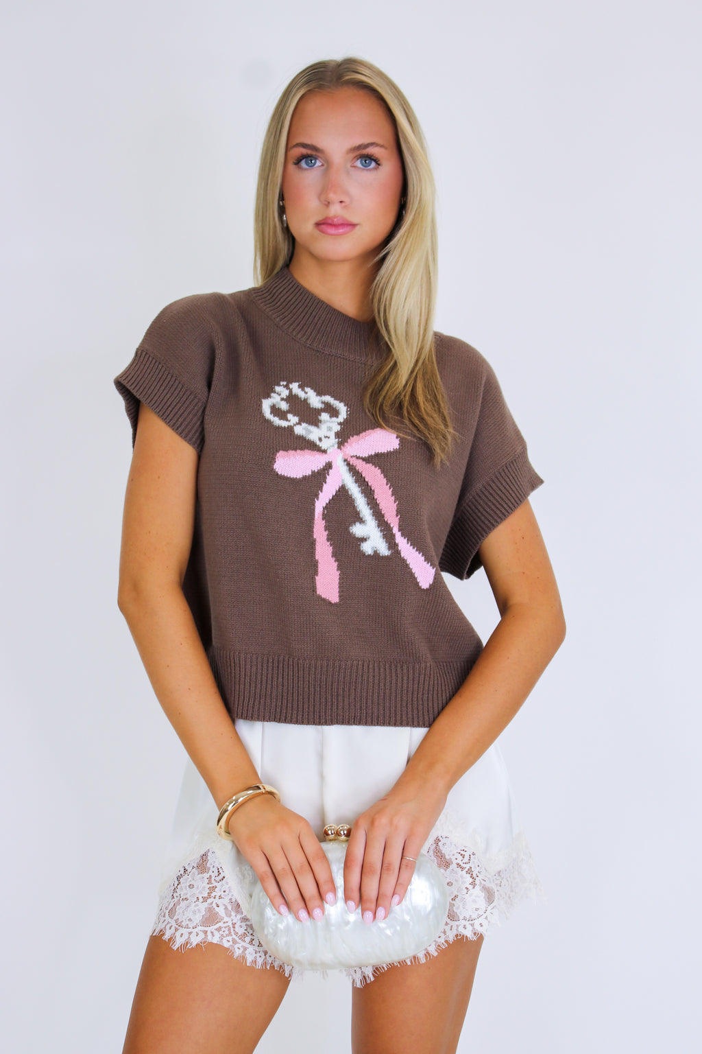 Key to Charm Graphic Knit Short Sleeve Sweater - Madison and Mallory