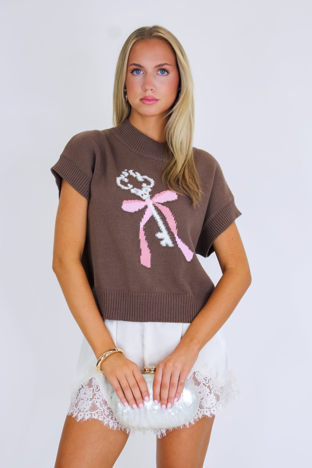 Key to Charm Graphic Knit Short Sleeve Sweater - Madison and Mallory