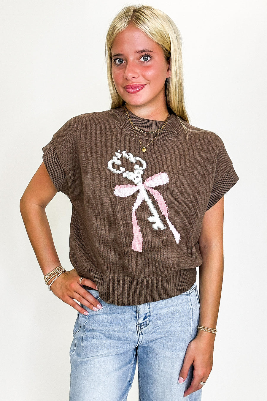Key to Charm Graphic Knit Short Sleeve Sweater - Madison and Mallory