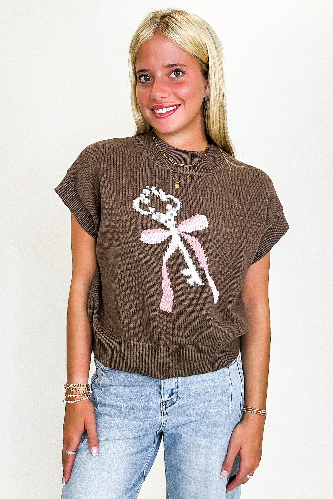 Key to Charm Graphic Knit Short Sleeve Sweater - Madison and Mallory